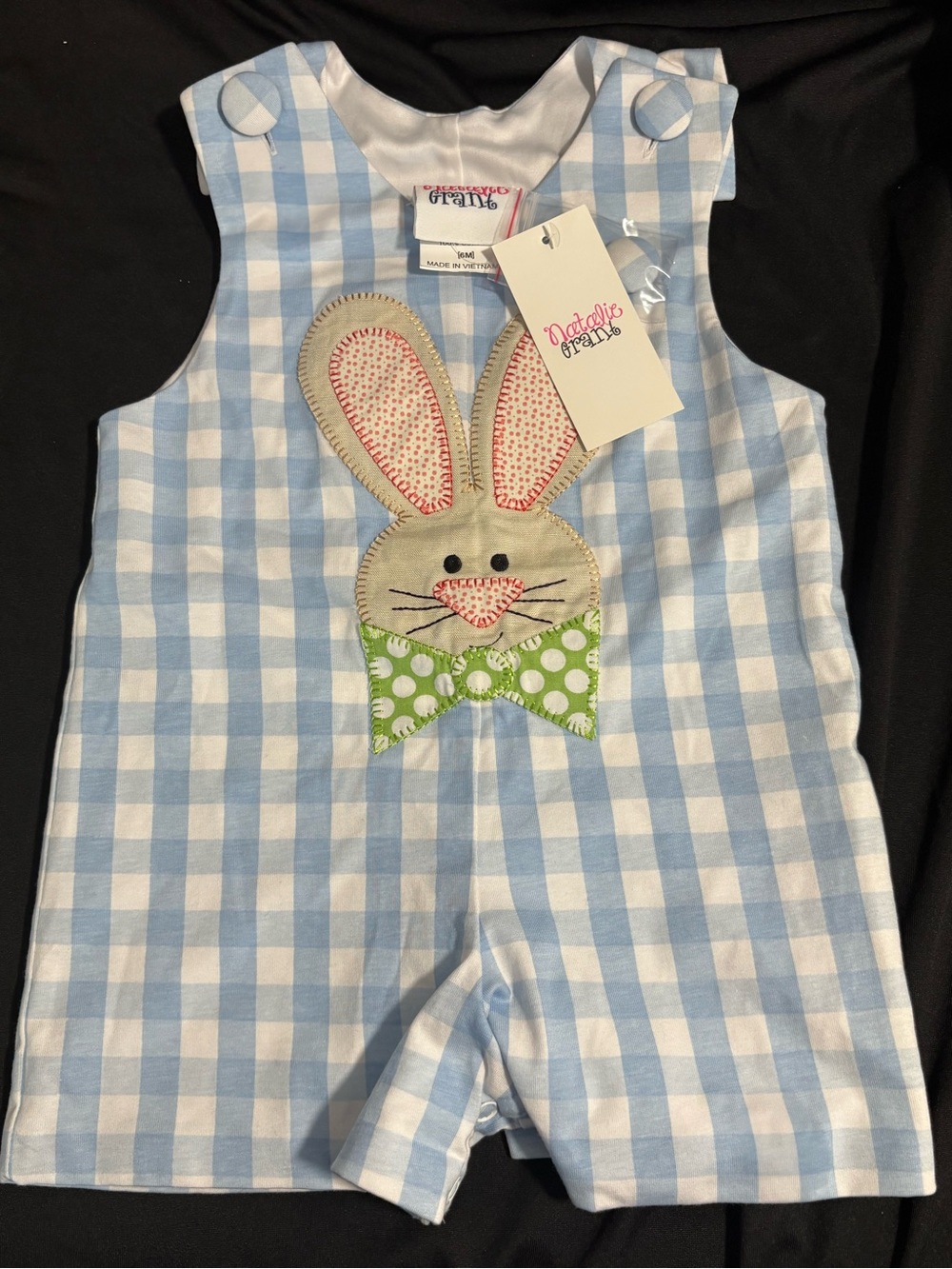 Natalie Grant Blue Gingham Bunny Appliqué Romper